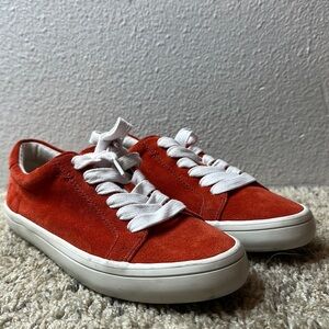 Frye Kerry Suede Leather Shoe Women 6.5 Red Low Top Lace Sneaker 3471351